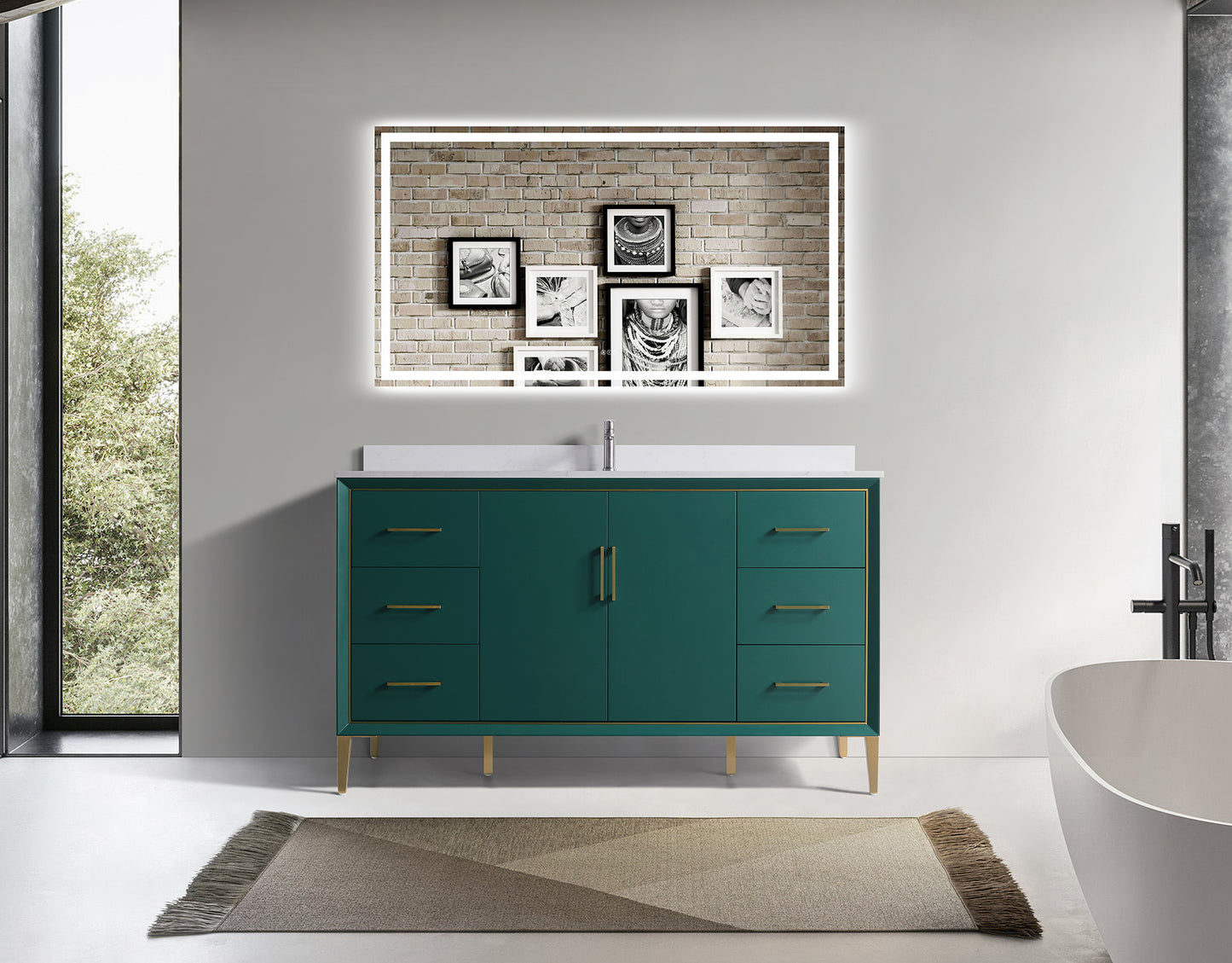 ODBO 60"x22"x35" Bathroom Cabinet with Doors Wall Cabinet ODBO4-60SGRN