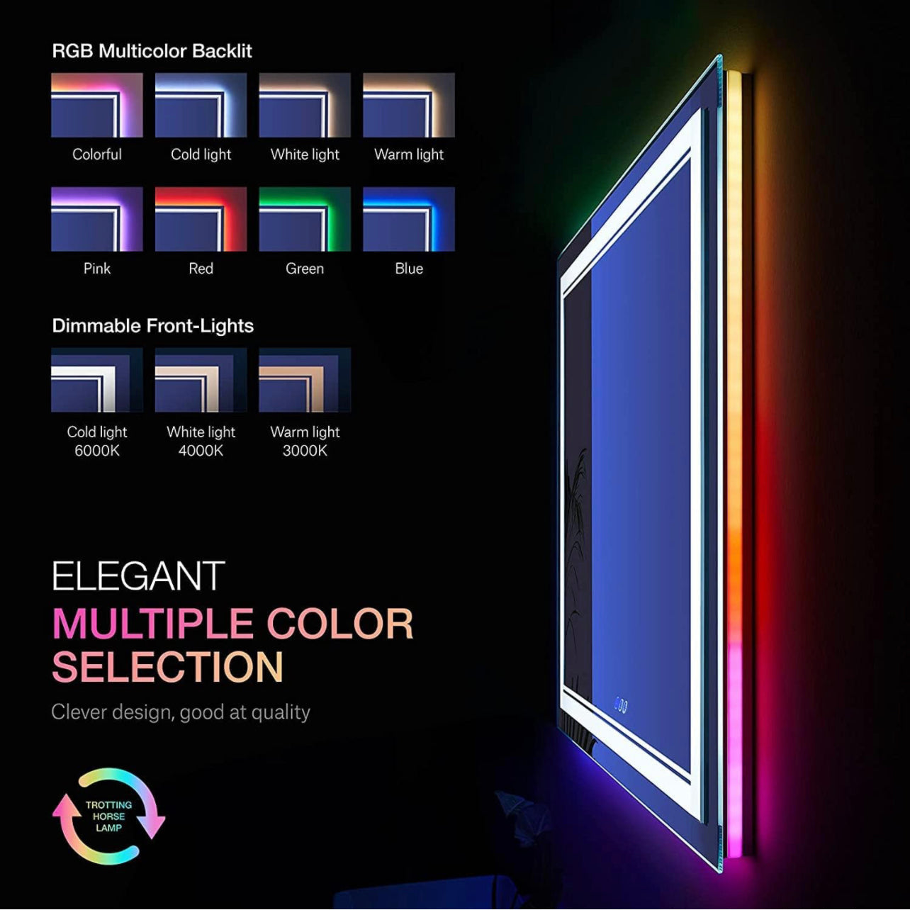 ODBO W72 x H36" Square Wall mirror with lights Vanity Mirror,Silver L001AC213801RGB