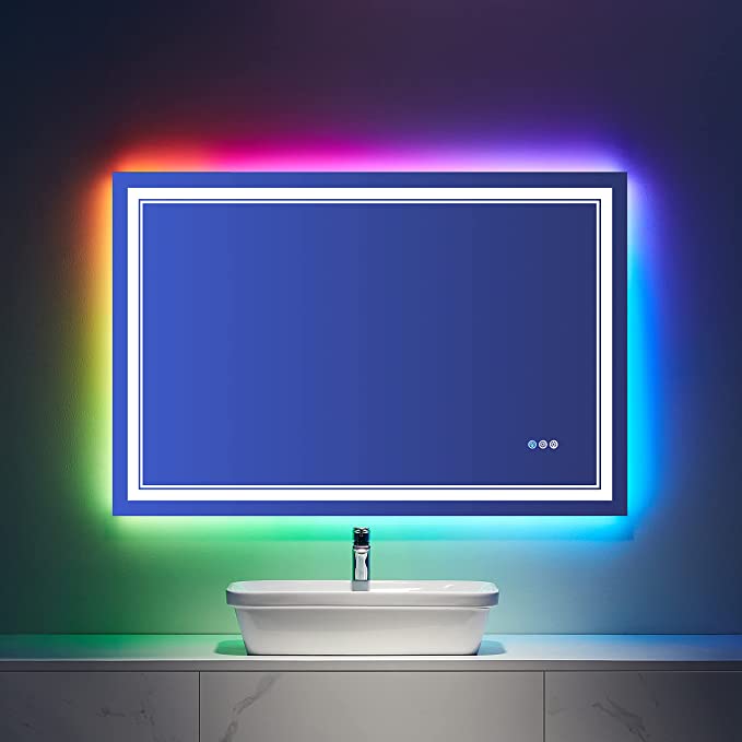 ODBO W60 x H36" Square RGB Color Changing Dimmable Vanity Mirror Silver L001AC15090RGB