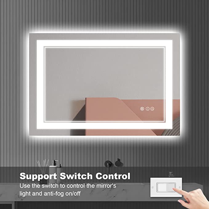 ODBO W55 x H30" Square LED Colorful Mirror for Bathroom,Silver L001B3975