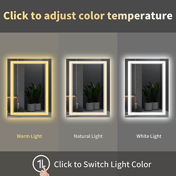 ODBO W72 x H36" Square Memory Lighted Vanity wall mirror,Silver L001B18191