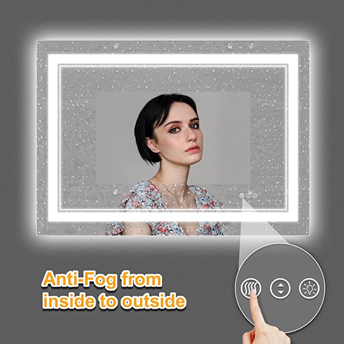 ODBO W72 x H36" Square Memory Lighted Vanity wall mirror,Silver L001B18191