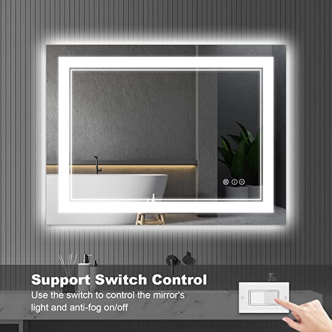 ODBO W72 x H36" Square Memory Lighted Vanity wall mirror,Silver L001B18191
