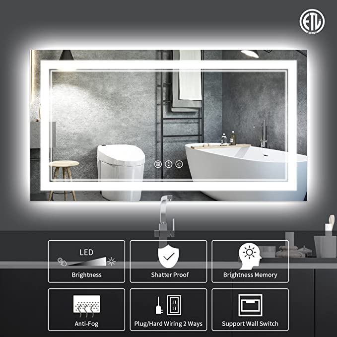 ODBO W72 x H32" Square LED Color Changing LED Mirror Silver L001B18181