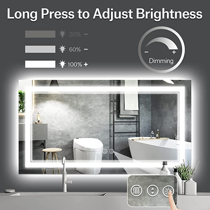 ODBO W72 x H32" Square LED Color Changing LED Mirror Silver L001B18181