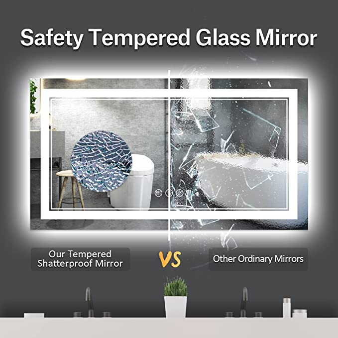 ODBO W72 x H32" Square LED Color Changing LED Mirror Silver L001B18181
