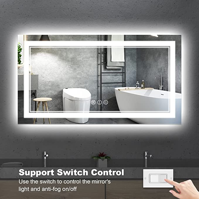 ODBO W72 x H32" Square LED Color Changing LED Mirror Silver L001B18181
