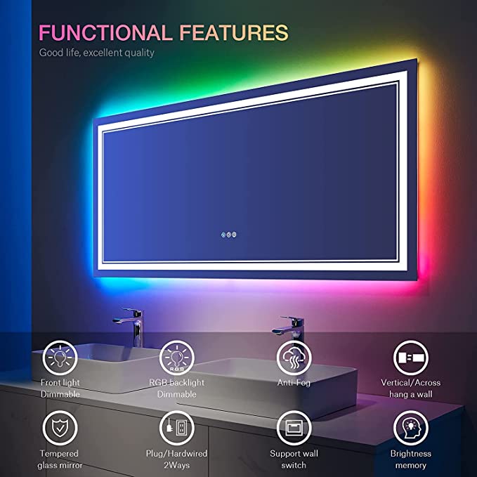 ODBO W60 x H28" Square Bathroom mirrors for vanity Silver L001AC15070RGB