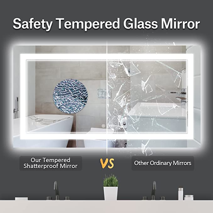 ODBO W60 x H28" Square LED Lighted Bathroom Mirror with Front and Backlight Silver L001B15070
