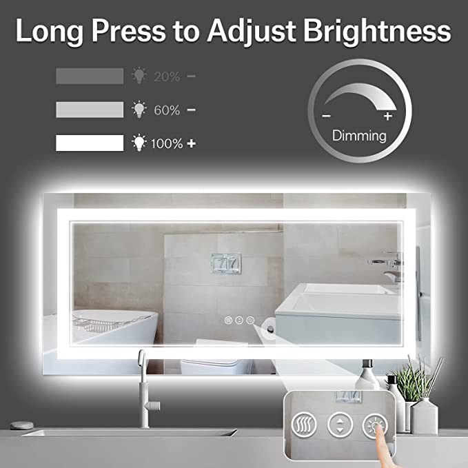 ODBO W60 x H28" Square LED Lighted Bathroom Mirror with Front and Backlight Silver L001B15070