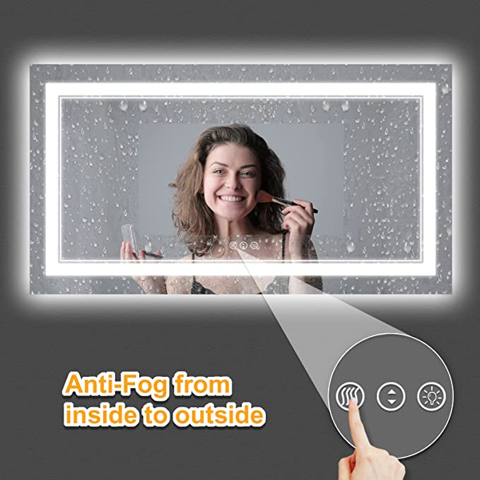 ODBO W60 x H28" Square LED Lighted Bathroom Mirror with Front and Backlight Silver L001B15070