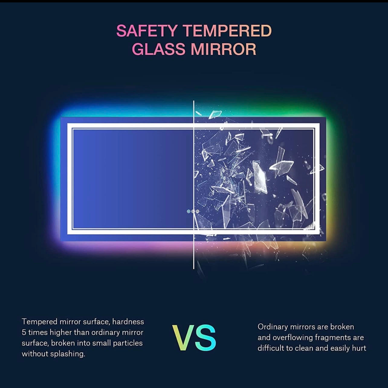 ODBO W84 x H32" Square Bathroom Shatterproof Wall-Mounted mirror with lights Silver L001AC18181RGB