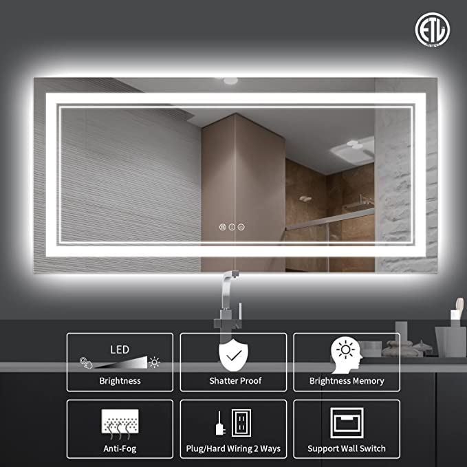 ODBO W60 x H36" Square LED light mirror, Bathroom mirror with lights Silver L001B15090