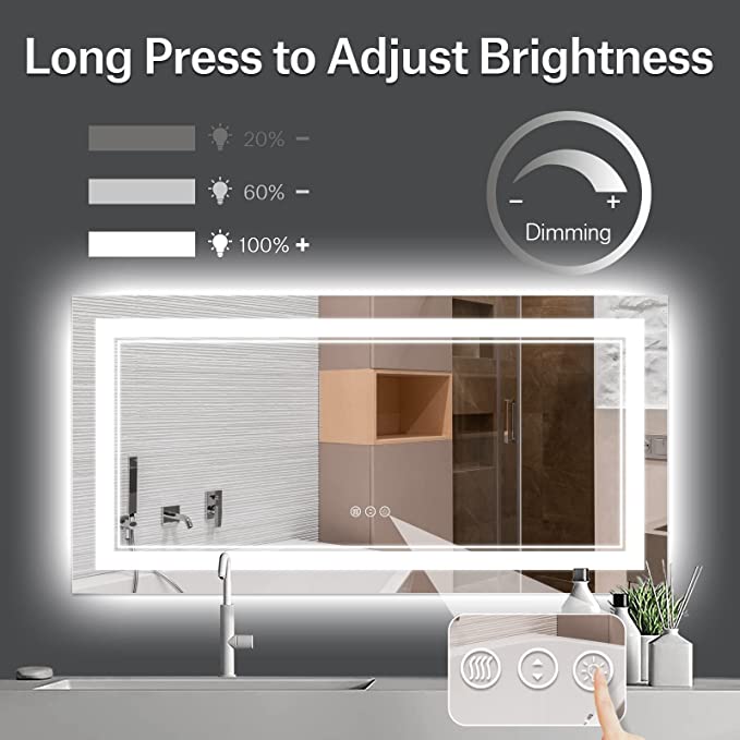 ODBO W60 x H36" Square LED light mirror, Bathroom mirror with lights Silver L001B15090