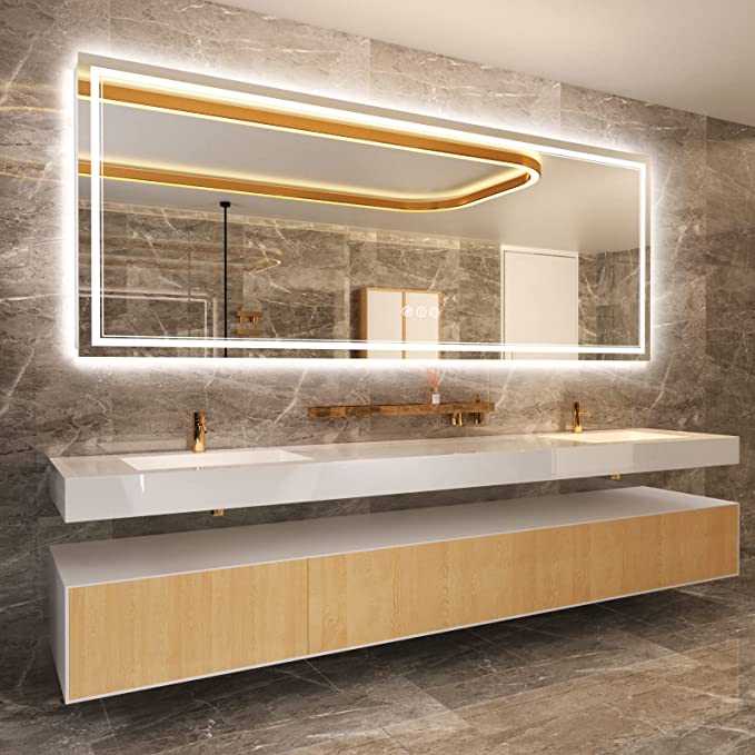 ODBO W60 x H40" Square LED Mirror for Bathroom, wall mounted, 3 Colors,Silver L001B150100