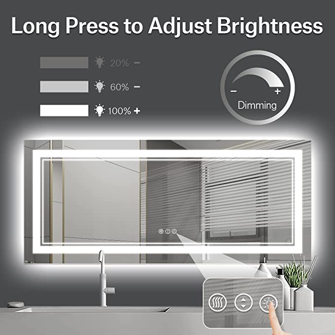 ODBO W60 x H40" Square LED Mirror for Bathroom, wall mounted, 3 Colors,Silver L001B150100