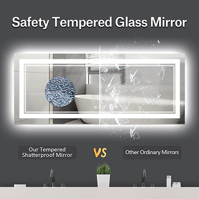 ODBO W60 x H40" Square LED Mirror for Bathroom, wall mounted, 3 Colors,Silver L001B150100
