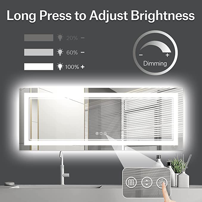 ODBO W77 x H36" Square Bathroom Wall-Mounted Led mirror with lights Silver L001B19590