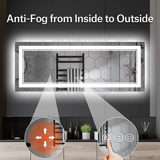 ODBO W77 x H36" Square Bathroom Wall-Mounted Led mirror with lights Silver L001B19590
