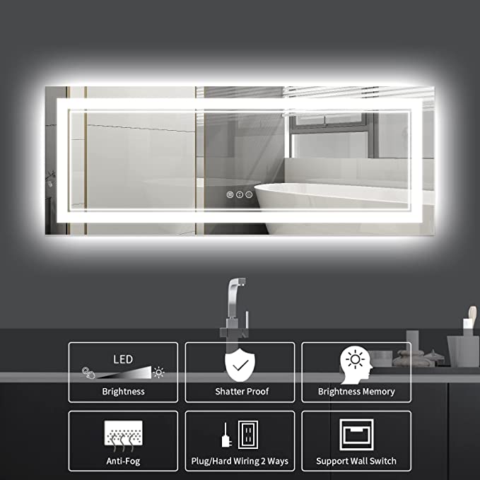 ODBO W77 x H36" Square Bathroom Wall-Mounted Led mirror with lights Silver L001B19590