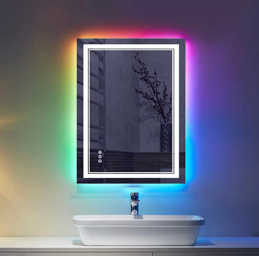 ODBO W20 x H28" Square LED bathroom mirror with lights RGB Color Changing Silver L001AC7050RGB