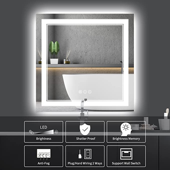 ODBO W36 x H36" Square LED bathroom Vanity Mirror with Double Lights,Silver L001B9090