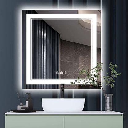 ODBO W36 x H36" Square LED bathroom Vanity Mirror with Double Lights,Silver L001B9090