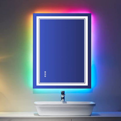 ODBO W24 x H36" Square LED Bathroom Mirror with Lights RGB Backlit Color Changing Silver L001AC6090RGB