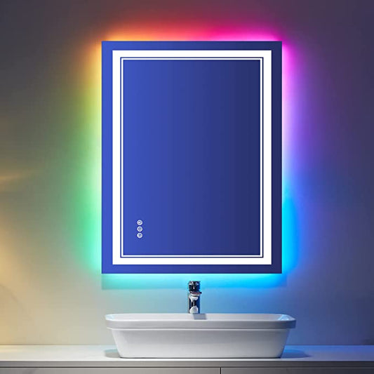 ODBO W24 x H36" Square LED Bathroom Mirror with Lights RGB Backlit Color Changing Silver L001AC6090RGB