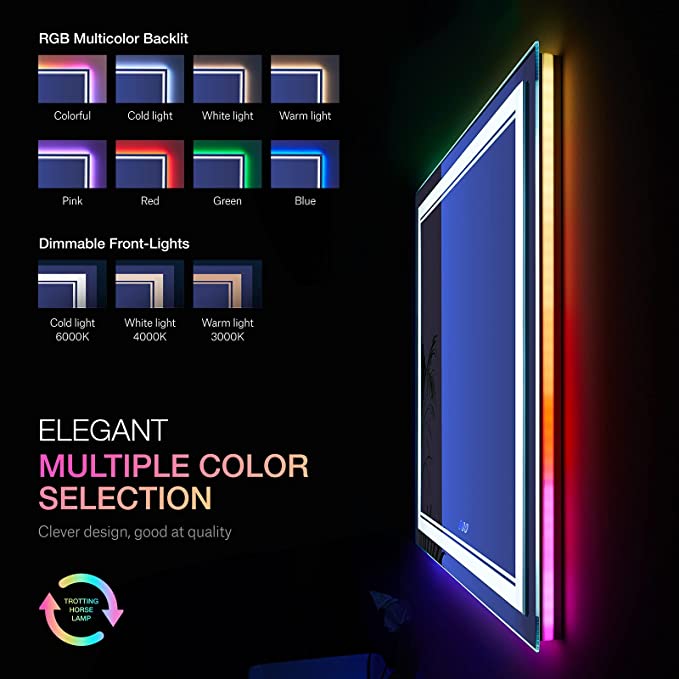 ODBO W24 x H36" Square LED Bathroom Mirror with Lights RGB Backlit Color Changing Silver L001AC6090RGB