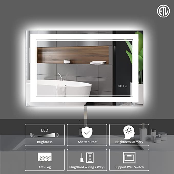 ODBO W40 x H24" Square Bathroom Led Mirror 3 Color,Silver L001AC10060