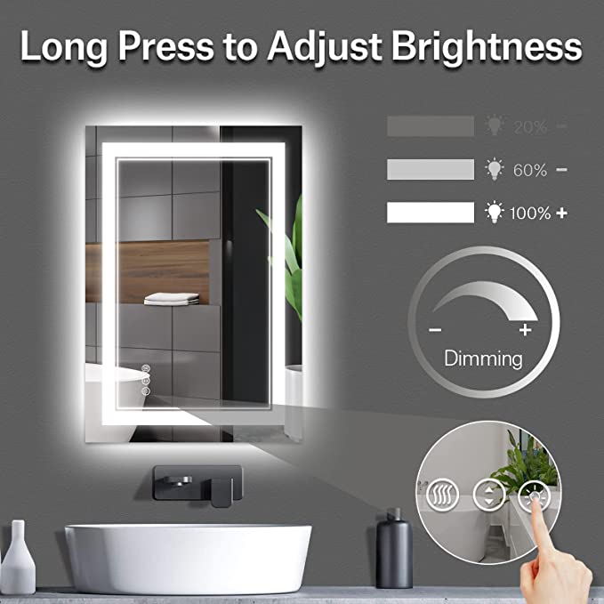 ODBO W40 x H24" Square Bathroom Led Mirror 3 Color,Silver L001AC10060