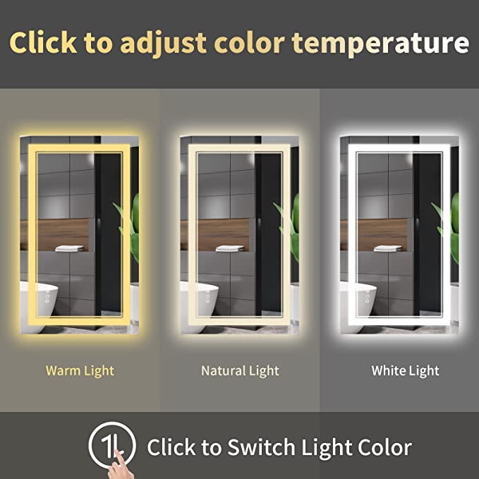 ODBO W40 x H24" Square Bathroom Led Mirror 3 Color,Silver L001AC10060