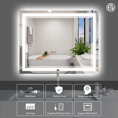 ODBO W36 x H30" Square Bathroom mirror with lights Silver L001AC9076