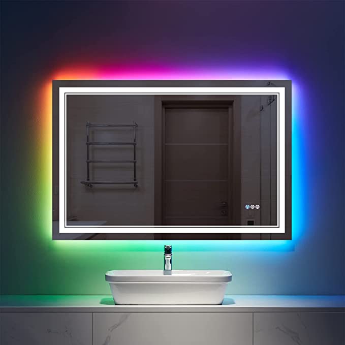 ODBO W40 x H24" Square LED Mirror Backlit Bathroom Vanity Mirror Silver L001AC10060RGB