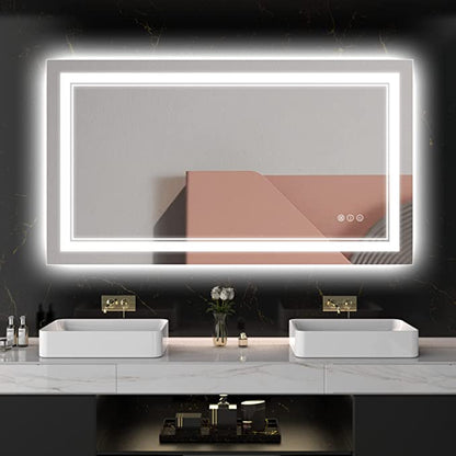 ODBO W55 x H30" Square LED Colorful Mirror for Bathroom,Silver L001B3975