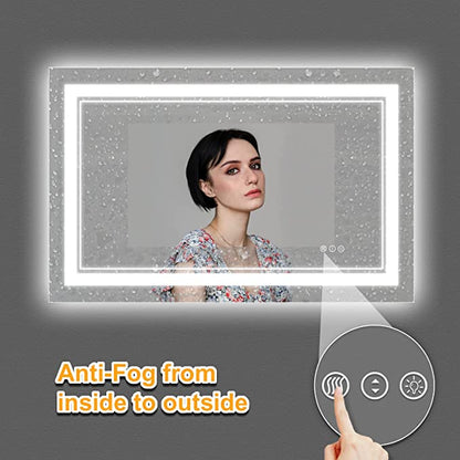 ODBO W55 x H30" Square LED Colorful Mirror for Bathroom,Silver L001B3975