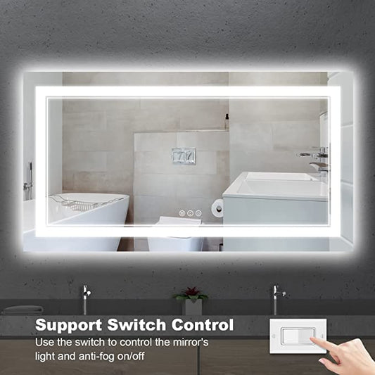 ODBO W60 x H28" Square LED Lighted Bathroom Mirror with Front and Backlight Silver L001B15070