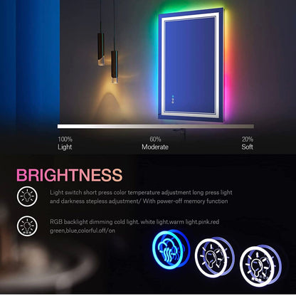 ODBO W20 x H28" Square LED bathroom mirror with lights RGB Color Changing Silver L001AC7050RGB