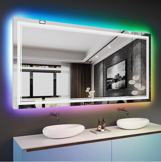 ODBO W72 x H36" Square Wall mirror with lights Vanity Mirror,Silver L001AC213801RGB