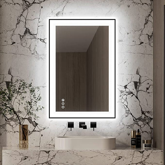 ODBO W20 x H28" Square Front Light and Backlit Anti-Fog Vanity mirror with light,Silver L001B5070