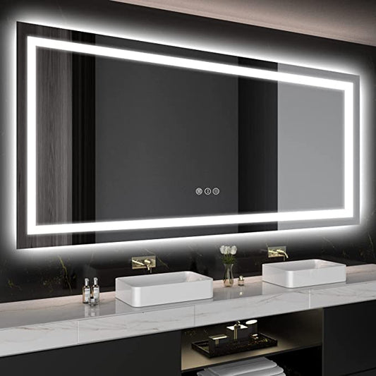 ODBO W77 x H36" Square Bathroom Wall-Mounted Led mirror with lights Silver L001B19590