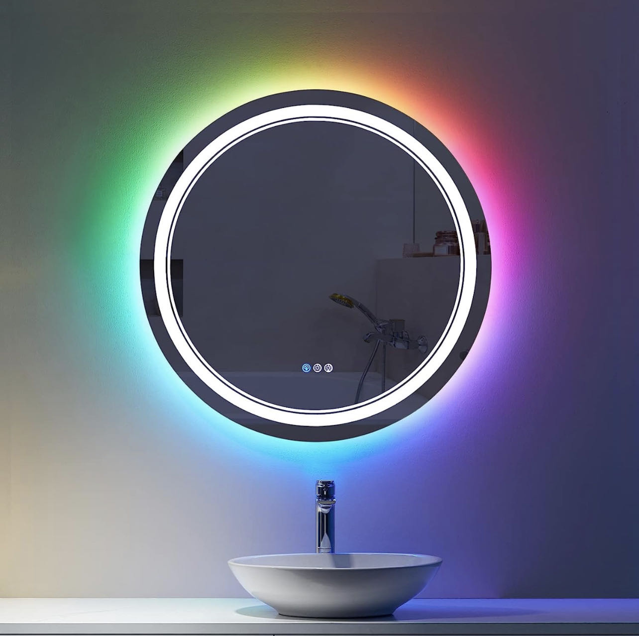 ODBO W24 x H32" Round Black Wall Mirror for Bathroom for over sink,Silver X-L050AC6080RGB