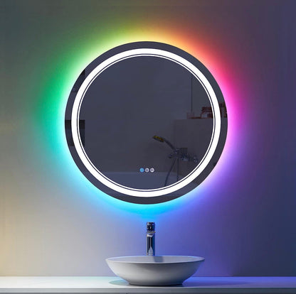 ODBO W24 x H32" Round Black Wall Mirror for Bathroom for over sink,Silver X-L050AC6080RGB