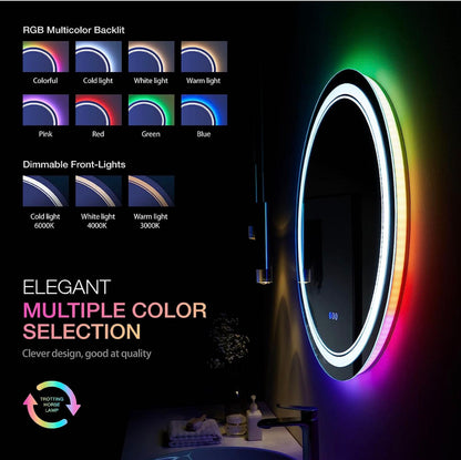 ODBO W24 x H32" Round Black Wall Mirror for Bathroom for over sink,Silver X-L050AC6080RGB