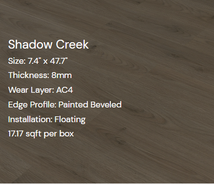 XPF Flooring- Shadow Creek 8mm 100% waterproof 17.17sf/box